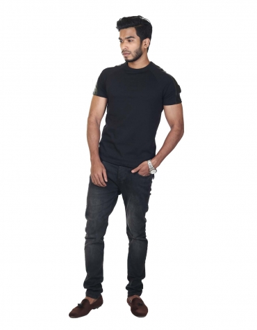 Pleather Sleeved T-Shirt